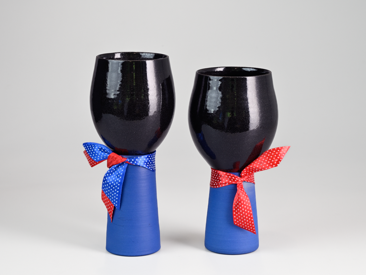 NEELAKANTA AT THE SANTHE I  Pair of Goblets with neck ribbons - Amrita Dhawan