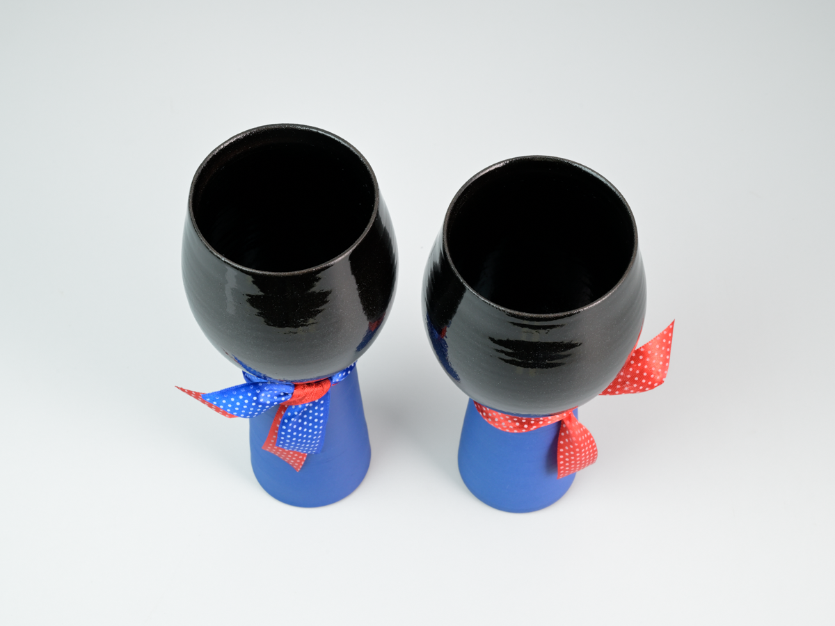 NEELAKANTA AT THE SANTHE I  Pair of Goblets with neck ribbons - Amrita Dhawan