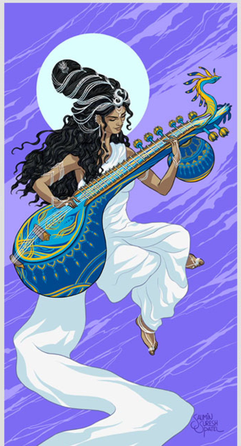 Saraswati ji on a moonlit night